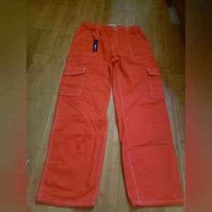 NWT Women Fashion Nova Orange with White Stiching Cargos